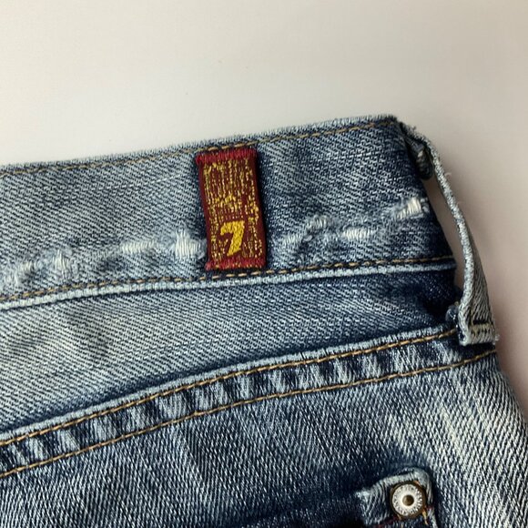 7 For All Mankind Women 30 Dojo Denim Shorts Y2K Distressed Bermuda Low Rise - Picture 10 of 16